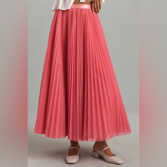 Hutch Anthropologie Pink Pleated Tulle Skirt XL NWT - Picture 1 of 11